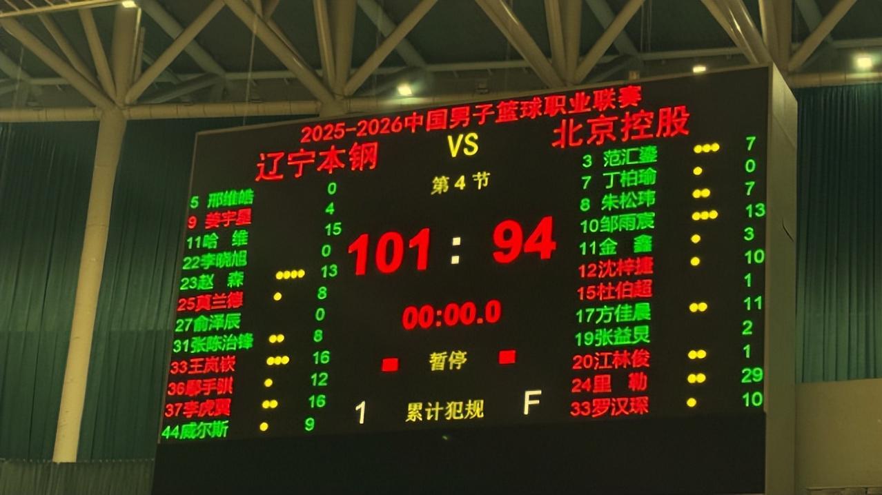 赵继伟作壁上观!哈维首秀15分,布罗金顿现场学习,辽篮101:94北控